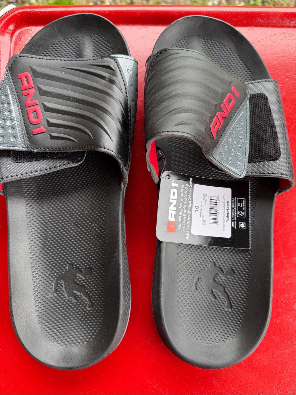 And1 Gray Slide Sandals with Red Background Accent